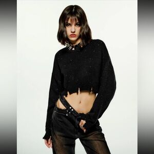 [moving sale by 2.27] SOLID RIPPED GLITTER KNITTED SWEATER